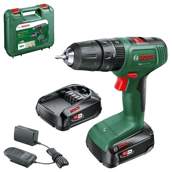 Дрель-шуруповерт Bosch EasyImpact 18V-40 аккумуляторный 32 нм 1630 обмин 15 Ач Li-Ion быстрозажимной патрон кейс 13 кг 06039D8101 7875₽