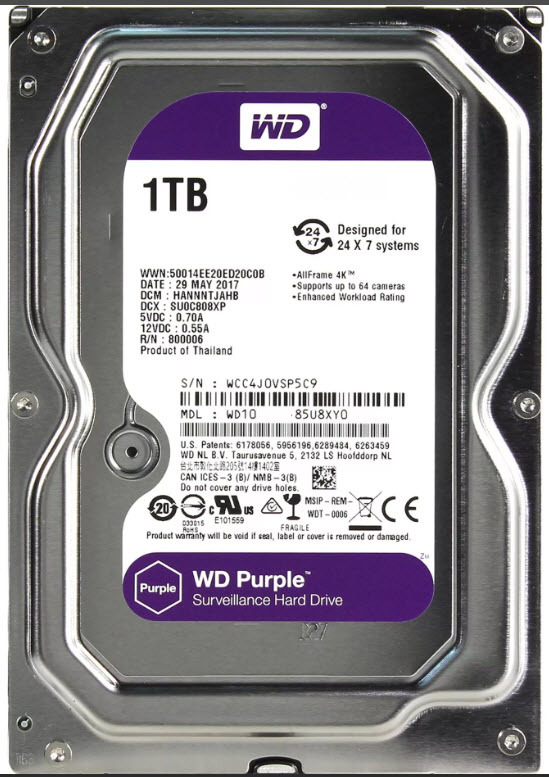 

Жесткий диск (HDD) Western Digital 1Tb Purple, 3.5", 5400rpm, 64Mb, SATA3 (WD10EJRX)