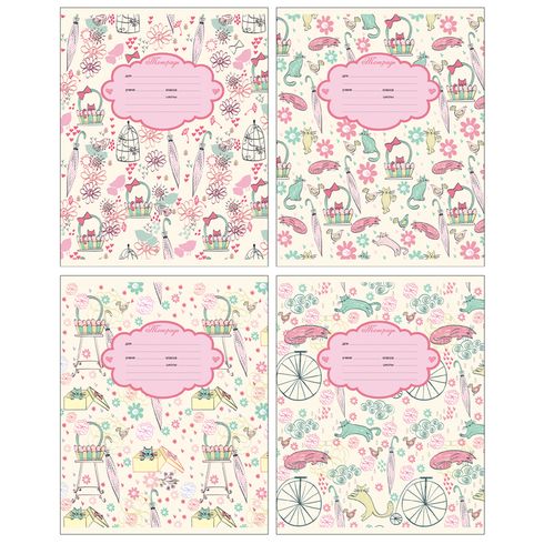 

Тетрадь линейка A5 24 листов, скрепка, обложка обл картон - ассорти, БиДжи Cat Pattern (8321), Cat Pattern