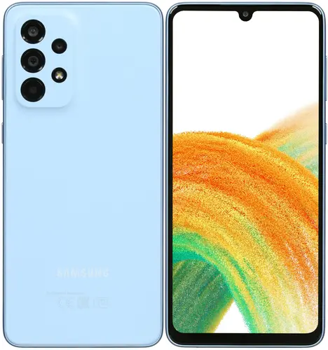 

Смартфон Samsung Galaxy A33 5G, 6.4" 1080x2400 Super AMOLED, Samsung Exynos 1280, 6Gb RAM, 128Gb, 3G/4G/5G, NFC, Wi-Fi, BT, 4xCam, 2-Sim, 5000 мА⋅ч, USB Type-C, Android 12, голубой (SM-A336ELBGMEA), Galaxy A33 5G