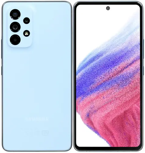

Смартфон Samsung Galaxy A53 5G, 6.5" 2400x1080 Super AMOLED, Samsung Exynos 1280, 6Gb RAM, 128Gb, 3G/4G/5G, NFC, Wi-Fi, BT, 4xCam, 2-Sim, 5000mAh, USB Type-C, Android 12, голубой (SM-A536ELBDMEA), Galaxy A53 5G