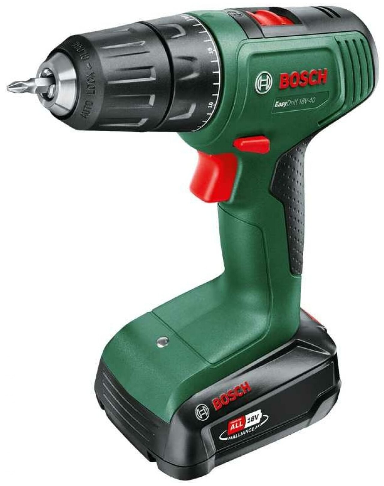 Дрель-шуруповерт Bosch EasyDrill 18V-40, аккумуляторный, 40 Н·м, 1630 об/мин, 18V, 2 А·ч, Li-Ion, быстрозажимной патрон, кейс, 1.3кг (06039D8004)