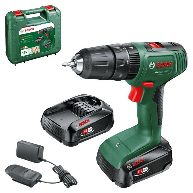 

Дрель-шуруповерт Bosch EasyImpact 18V-40, аккумуляторный, 32 Н·м, 1630 об/мин, 18V, 1.5 А·ч, Li-Ion, два акб, быстрозажимной патрон, кейс (06039D8102), EasyImpact 18V-40