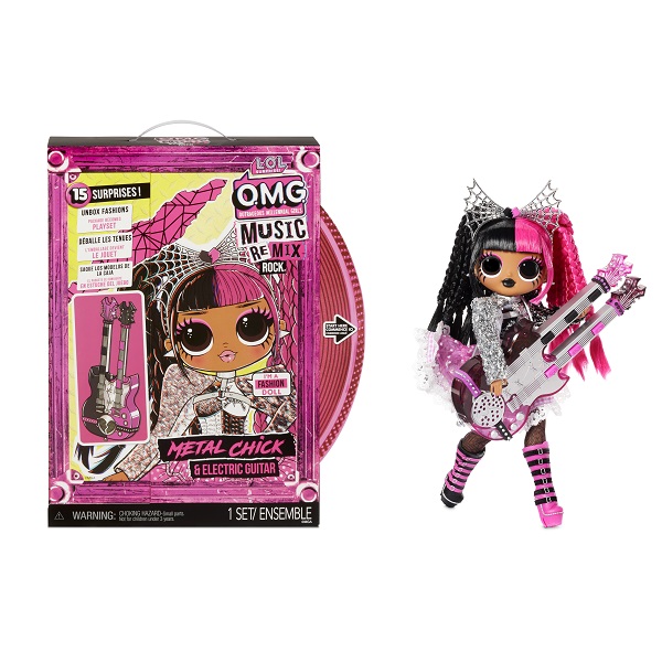 

Кукла L.O.L. LIL OUTRAGEOUS LITTLES OMG Remix Rock- Metal Chick and Electric Guitar , 25 см, кукла с настоящими пошитыми волосами сменная одежда и аксессуары аксессуары можно комбинировать с другими наборами серии OMG упаковка с музыкальными эффектами (57