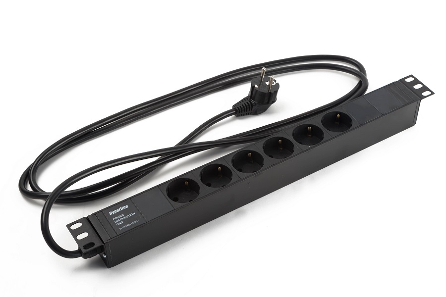 

Блок розеток (PDU) Hyperline, 1U, кол-во розеток:6 (6xЕвро), 16А, черный, кабель питания 2.5 м (SHE19-6SH-2.5EU)