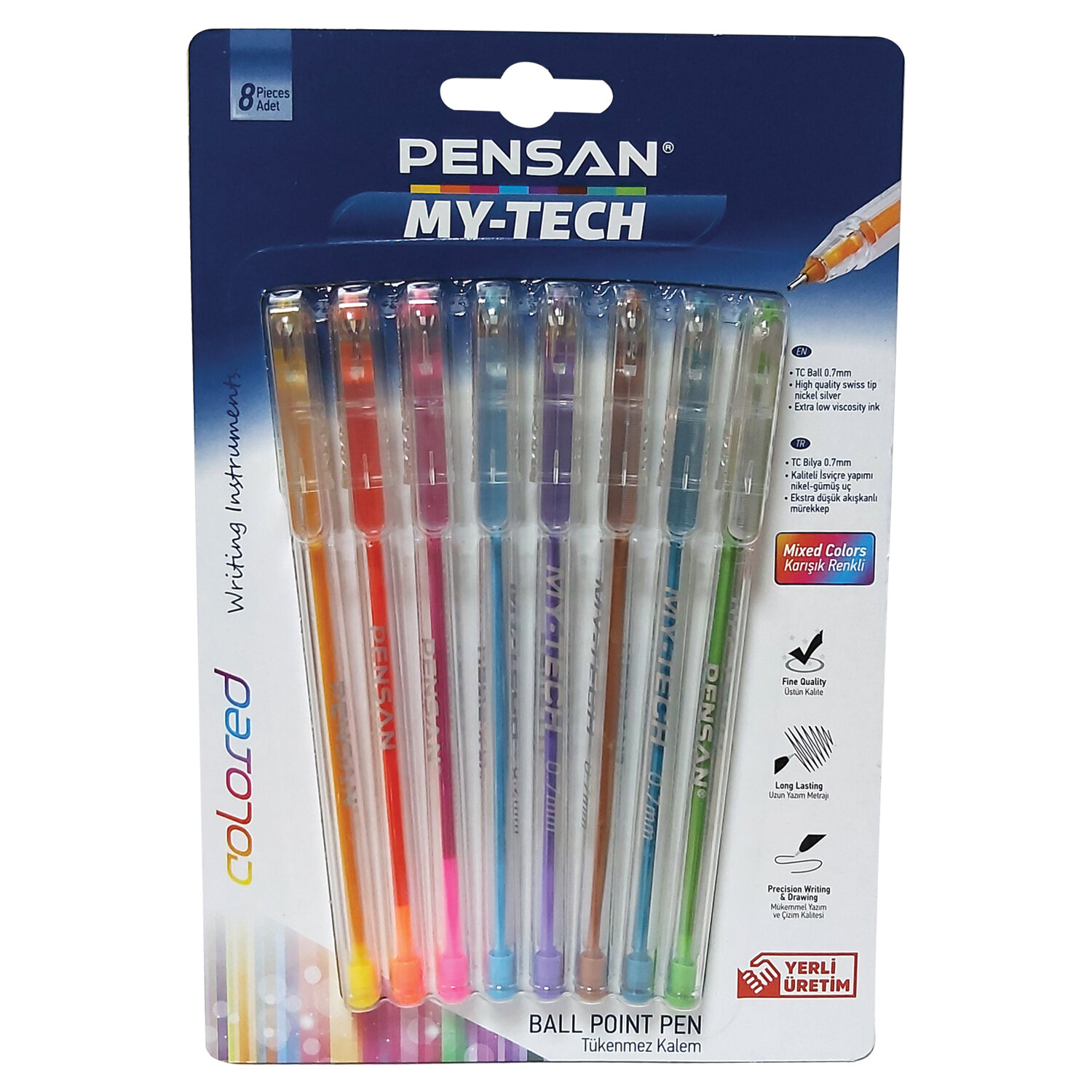 

Ручка шариковая масляная Pensan My-Tech Colored, ассорти, 8шт., пластик, колпачок, блистер (143438), My-Tech Colored