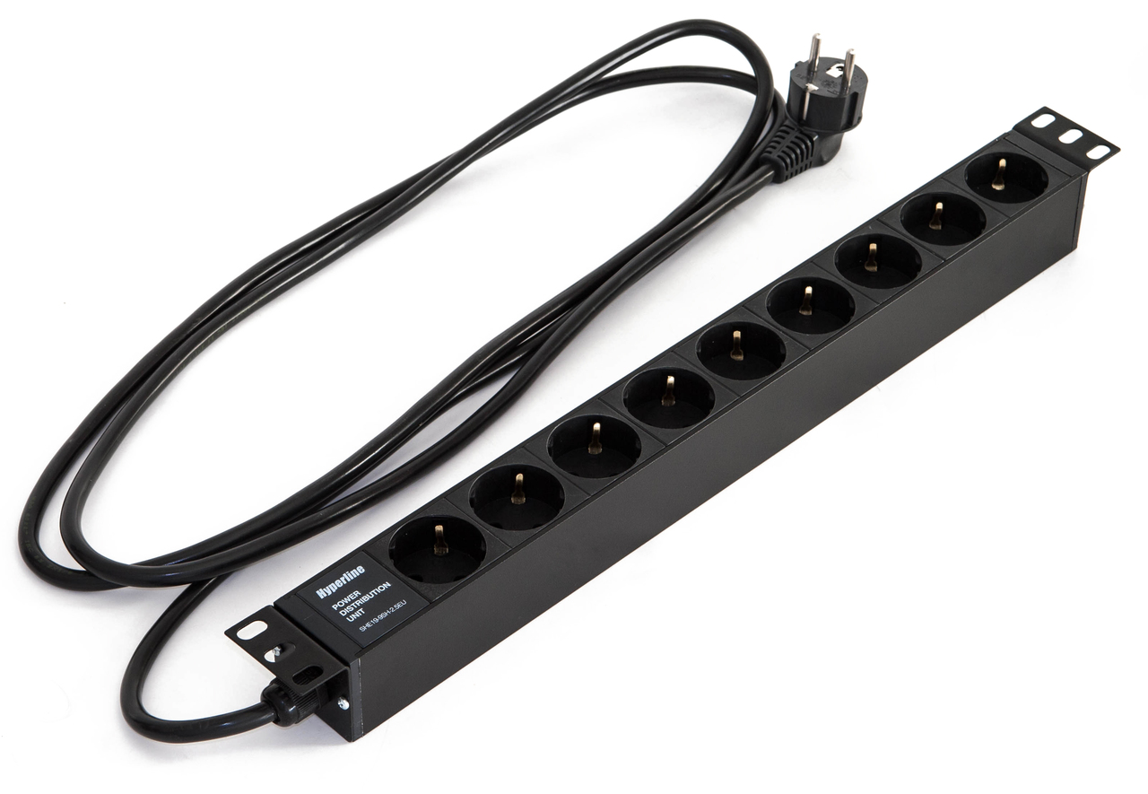 

Блок розеток (PDU) Hyperline, 1U, кол-во розеток:9 (9xЕвро), 16А, черный, кабель питания 2.5 м (SHE19-9SH-2.5EU)