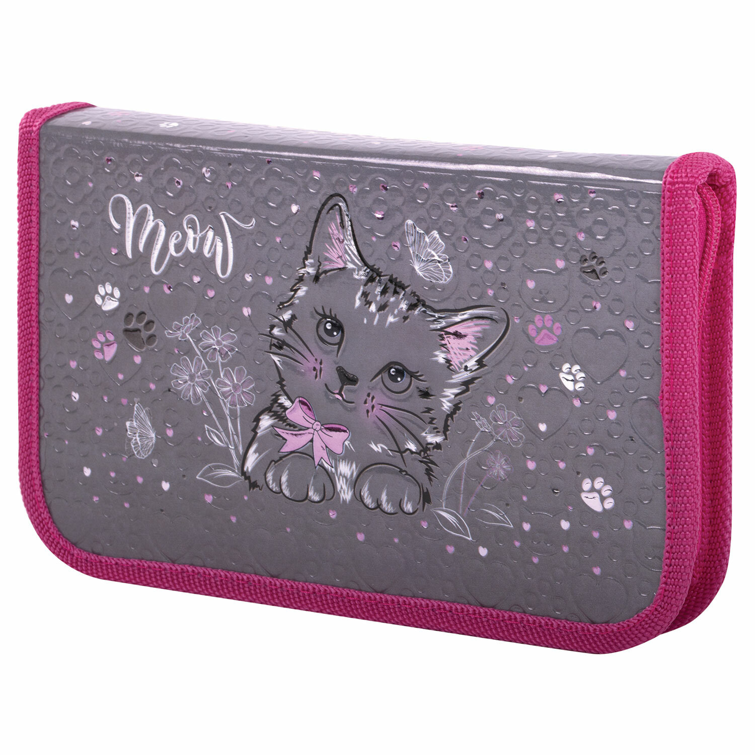 

Пенал ЮНЛАНДИЯ FOIL Meow, 1 отделение, серый (271103), Meow