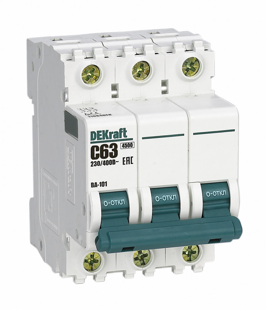 

Выключатель автоматический Schneider Electric ВА-101 трехполюсный (3P/3П) 63А C 4.5кА (11084DEK), ВА-101