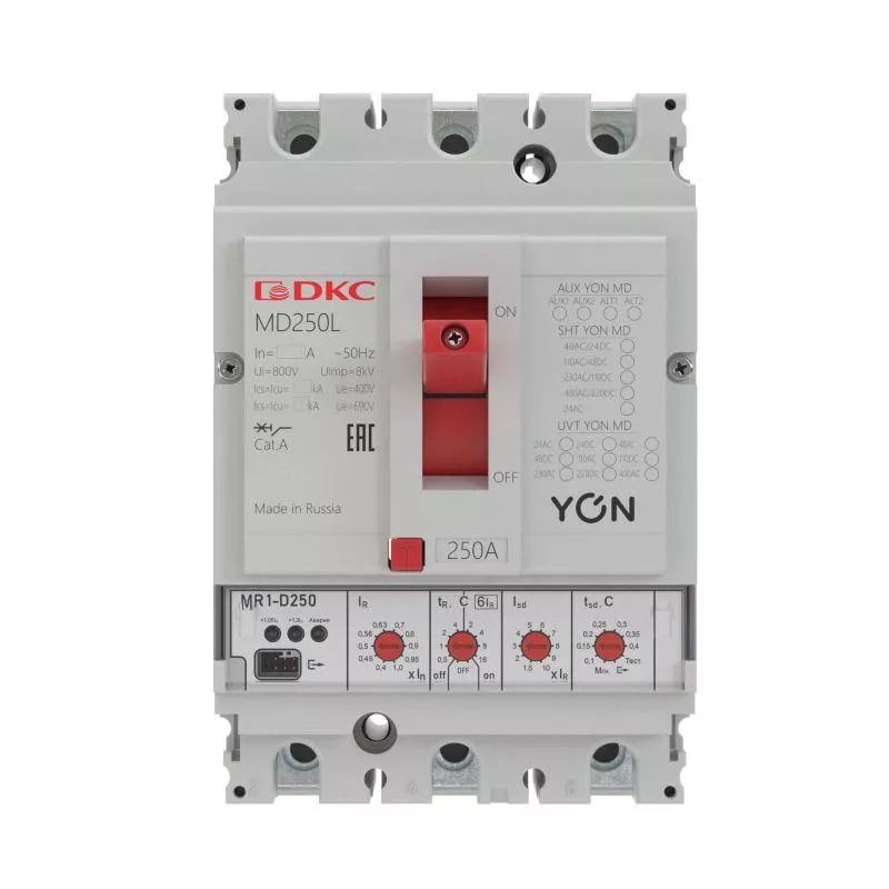 

Выключатель автоматический YON MD250N-MR1 трехполюсный (3P/3П) 250A 40кА (MD250N-MR1), MD250N-MR1