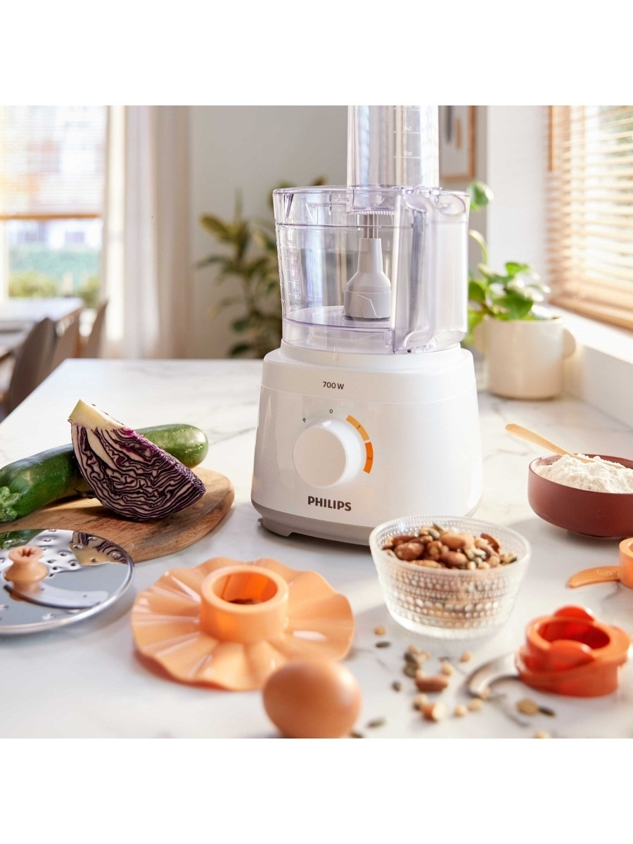 

Комбайн Philips Daily Collection HR7320/00, 700 Вт, миксер, блендер, мультирезка, терка, белый (HR7320/00), HR7320/00