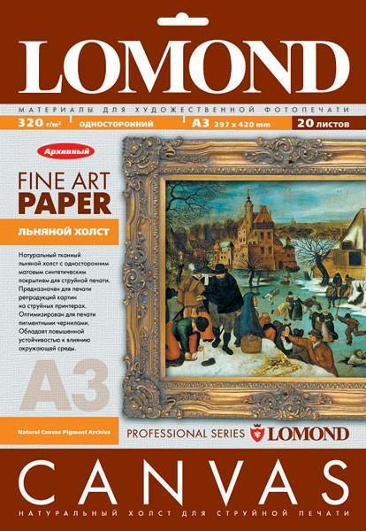 

Холст A3 320г/м2, 20 листов, односторонняя, Lomond 0908322 для струйной печати, Белый