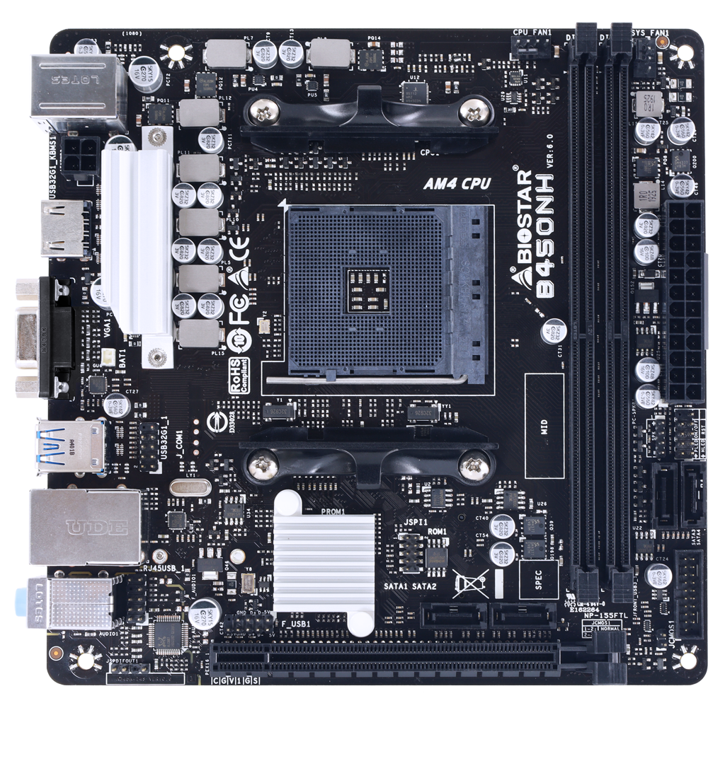 

Материнская плата Biostar B450NH, SocketAM4, AMD B450, 2xDDR4, PCI-Ex16, 4SATA3, 7.1-ch, GLAN, 6 USB 3.2, VGA, HDMI, mini-ITX, Retail, B450NH