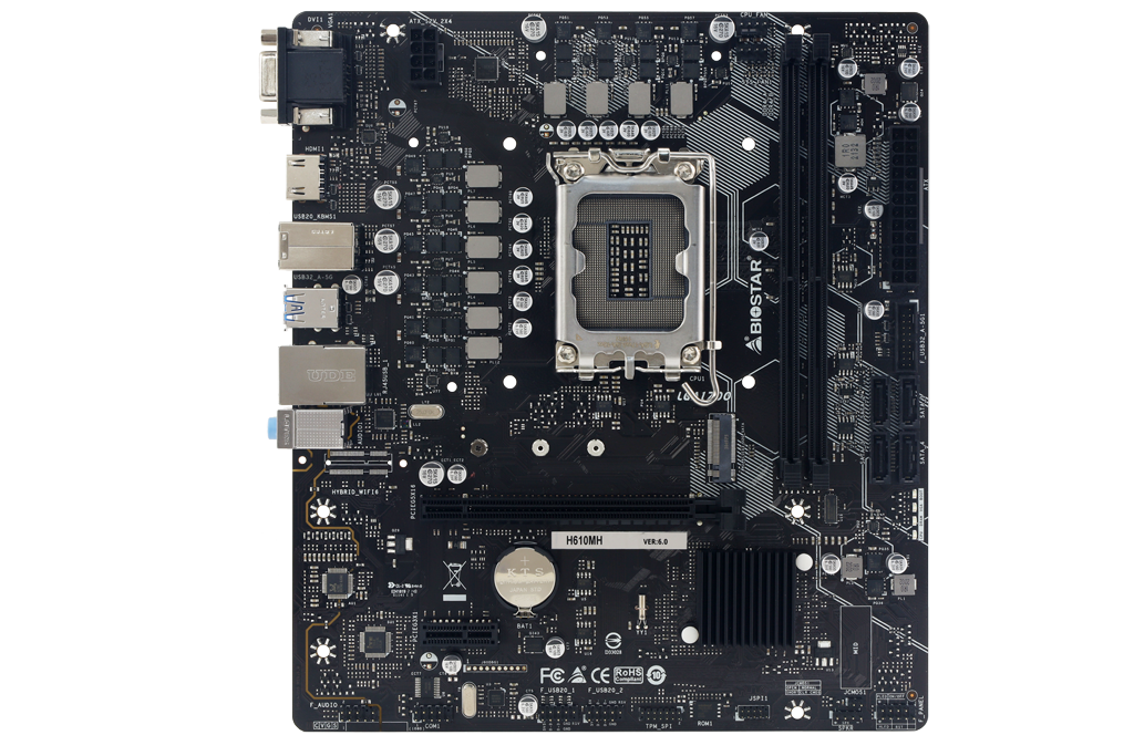 

Материнская плата Biostar H610MH, Socket1700, Intel H610, 2xDDR4, PCI-Ex16, 4SATA3, 7.1-ch, GLAN, 4 USB 3.2, VGA, HDMI, mATX, Retail, H610MH