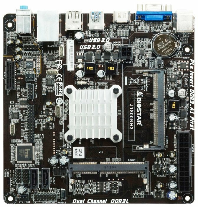 

Материнская плата Biostar J1800NH3, SoC, Intel Celeron J1800, Intel Baytrail-D, 2xDDR3 SODIMM, 2SATA2, 5.1-ch, GLAN, 1 USB 3.0, VGA, HDMI, mini-ITX, Retail, J1800NH3