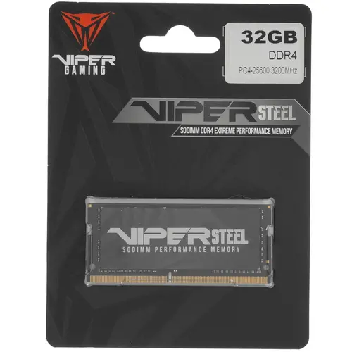 

Память DDR4 SODIMM 32Gb, 3200MHz, CL22, 1.35 В, Patriot Memory, Viper Steel (PVS432G320C8S), PVS432G320C8S