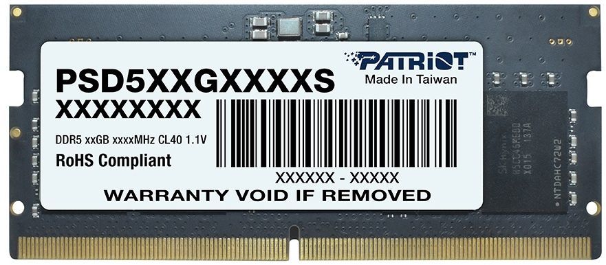 

Память DDR5 SODIMM 8Gb, 4800MHz, CL40, 1.1 В, Patriot Memory (PSD58G480041S), PSD58G480041S