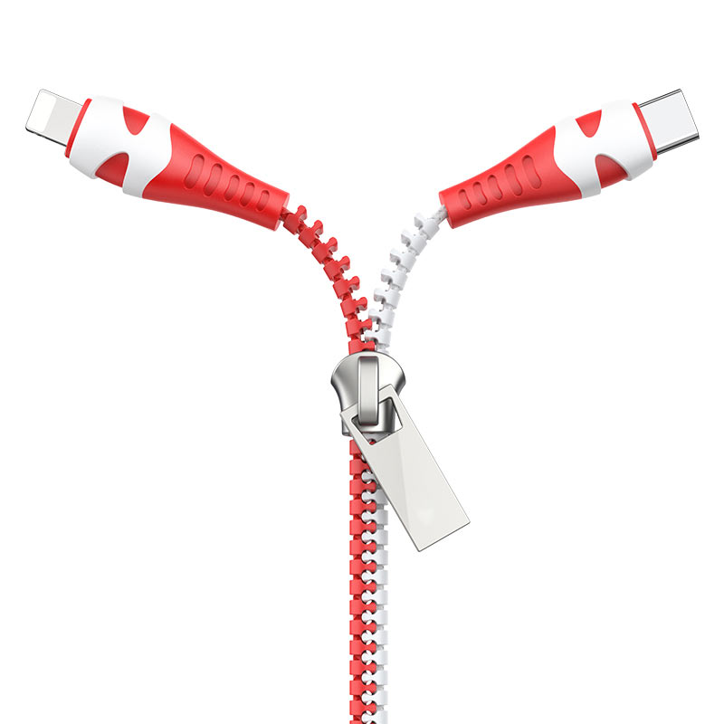 

Кабель USB-USB Type-C+Lightning 8-pin, 2.4A, 1.2м, белый/красный HOCO Zipper U97 (6931474743343), U97