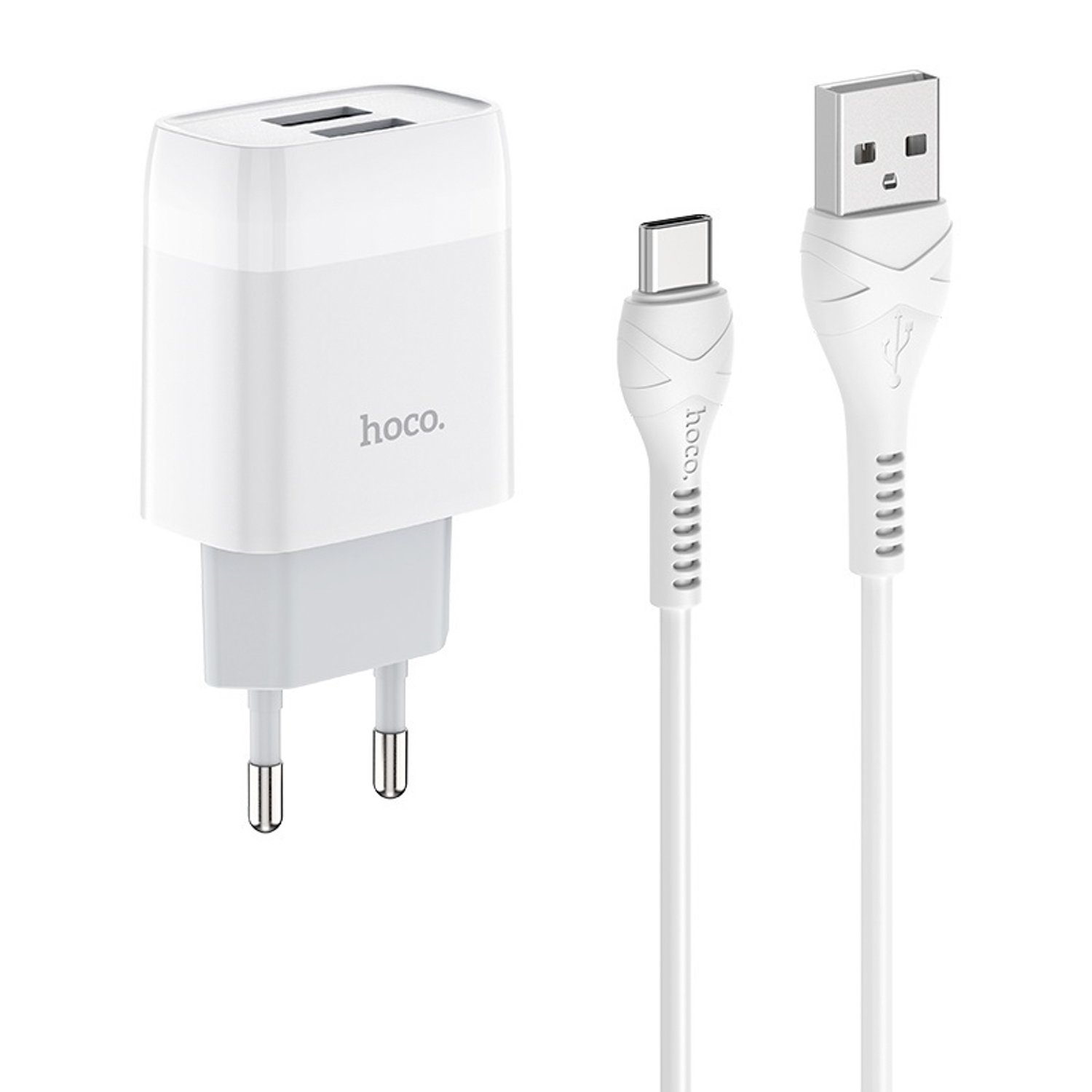 

Сетевое зарядное устройство Hoco Glorious C73A 10W, 2xUSB, 2.4A, белый (13070), кабель USB Type C, C73A