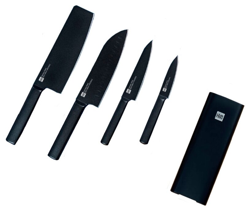 Набор ножей HuoHou Non-Stick Kitchenl Knives Set HU0076, 4шт., подставка, черный (HU0076)
