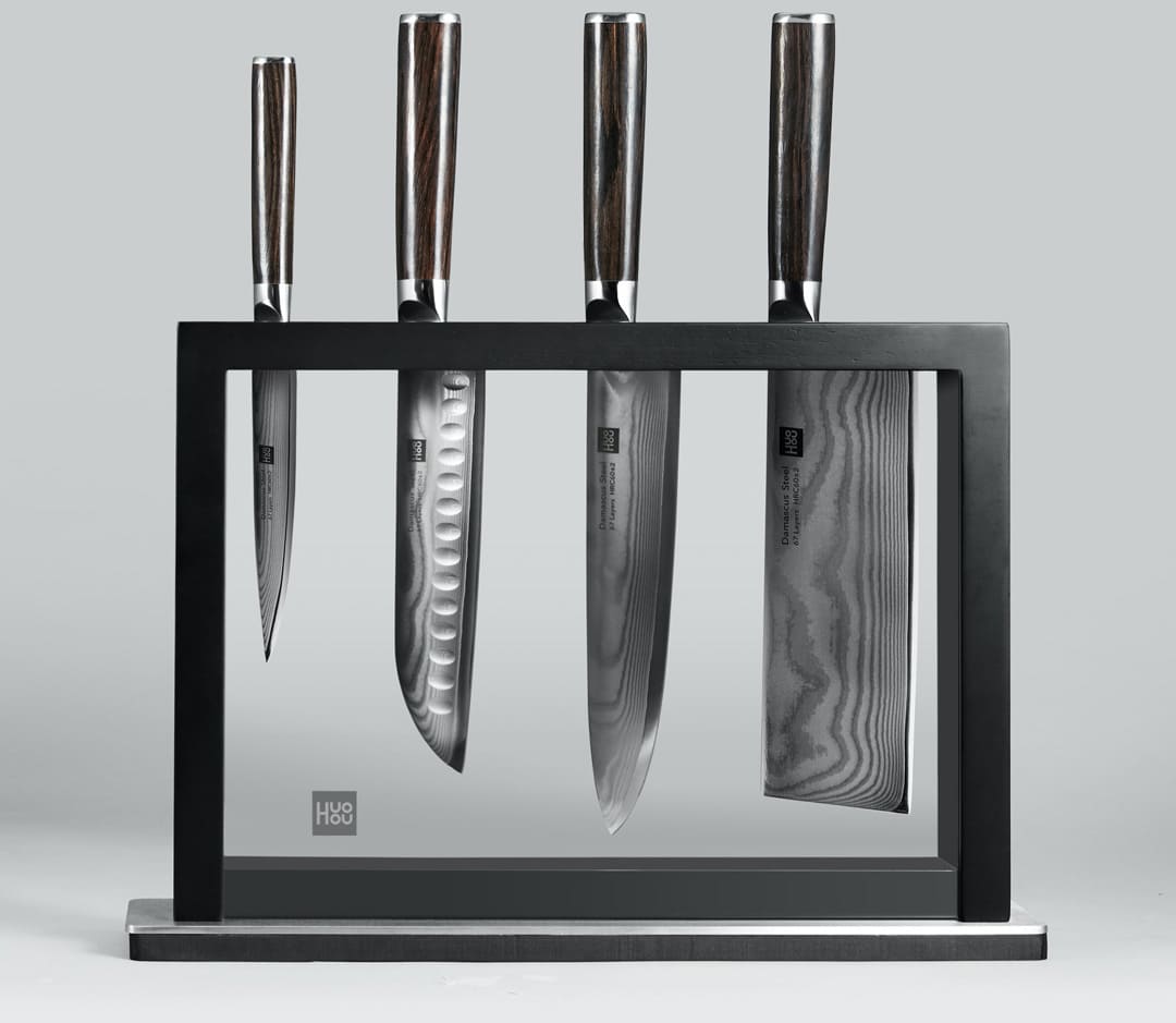 

Набор ножей HuoHou Damascus Kitchen Knife Set HU0073, 4шт., подставка, черный (HU0073), HU0073