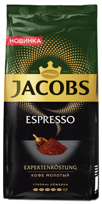 

Кофе молотый Jacobs Espresso 230г, смесь арабики и робусты, темная обжарка, средний помол, мягкая упаковка, Espresso