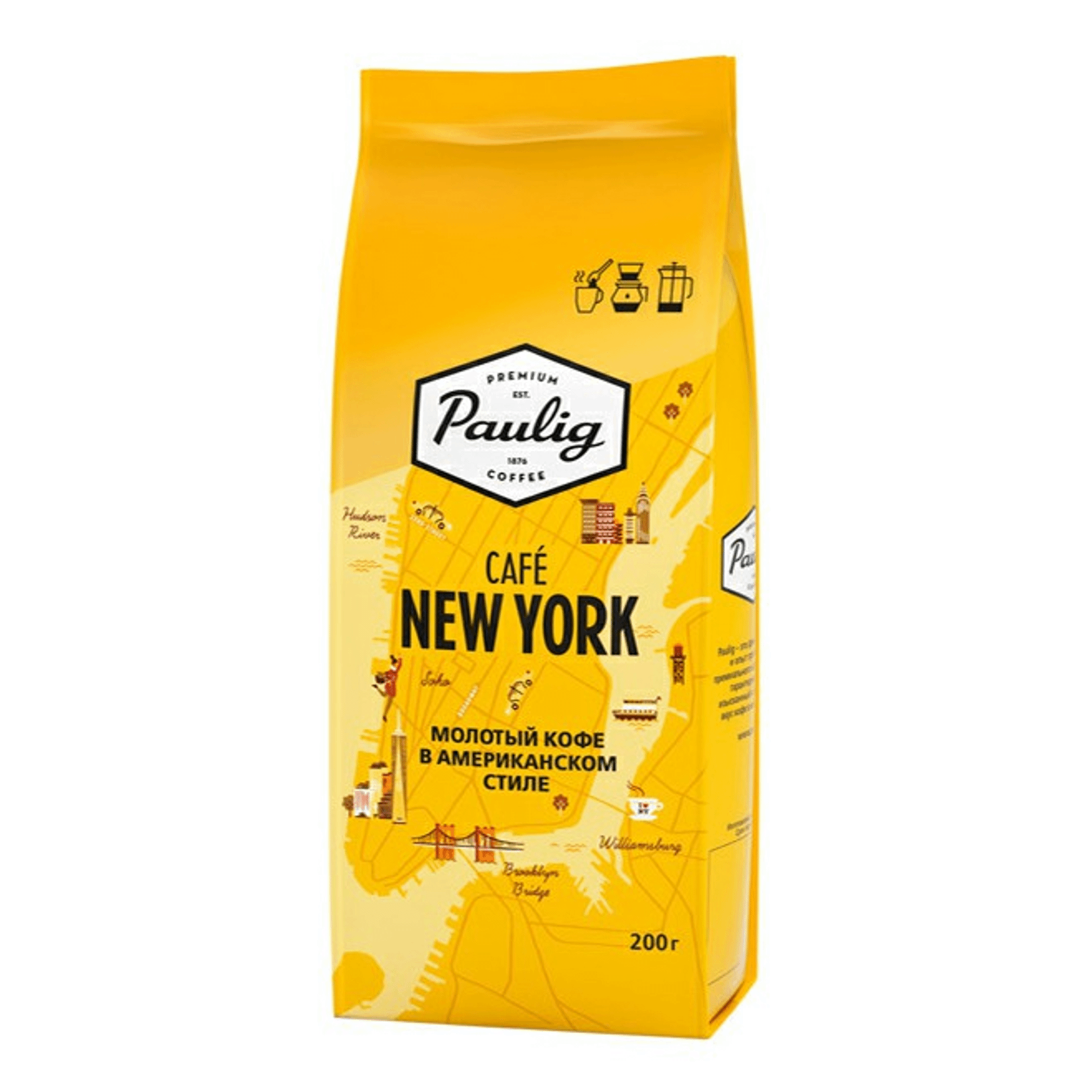 

Кофе молотый Paulig New York 200г, арабика, средняя обжарка, средний помол, мягкая упаковка, New York