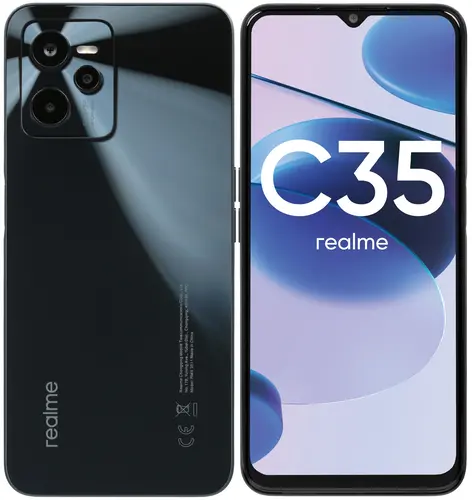 

Смартфон Realme C35, 6.6" 1080x2408 IPS, Unisoc T616, 4Gb RAM, 128Gb, 3G/4G, NFC, Wi-Fi, BT, 3xCam, 2-Sim, 5000 мА⋅ч, USB Type-C, Android 11, черный, C35