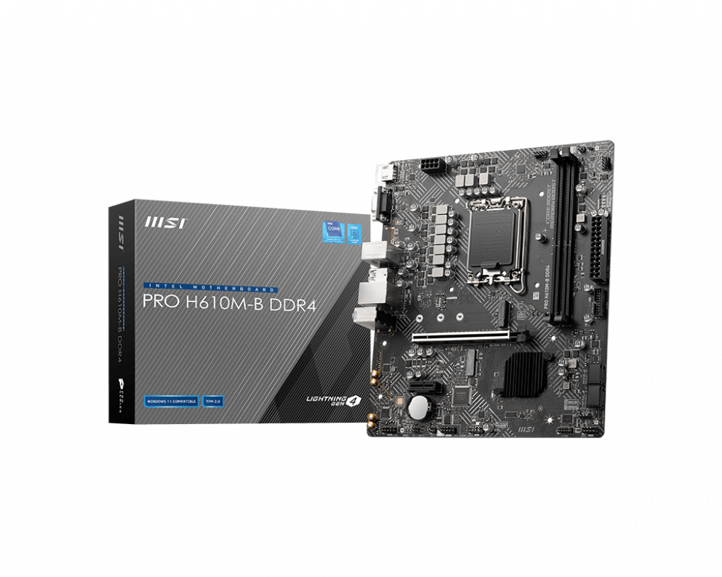 Материнская плата MSI PRO H610M-B DDR4, Socket1700, Intel H610, 2xDDR4, PCI-Ex16, 4SATA3, 7.1-ch, 1x1000 Мбит/с, 4 USB 3.2, VGA, HDMI, mATX - фото 1