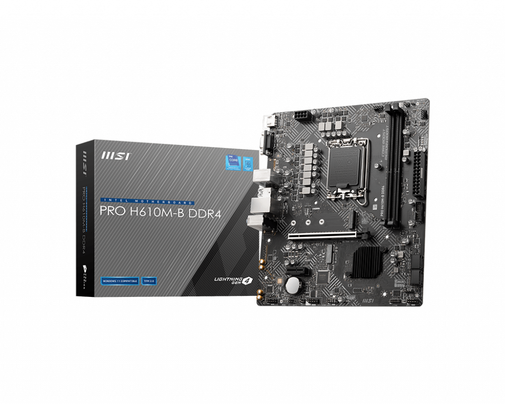 

Материнская плата MSI PRO H610M-B DDR4, Socket1700, Intel H610, 2xDDR4, PCI-Ex16, 4SATA3, 7.1-ch, GLAN, 4 USB 3.2, VGA, HDMI, mATX, PRO H610M-B DDR4