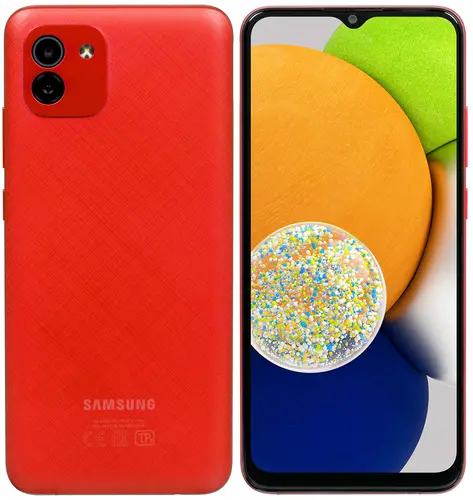 

Смартфон Samsung Galaxy A03, 6.5" 720x1600 PLS, Unisoc Tiger T606, 3Gb RAM, 32Gb, 3G/4G, Wi-Fi, BT, 2xCam, 2-Sim, 5000 мА⋅ч, Micro-USB, Android 11, красный (SM-A035FZRDMEB), Galaxy A03
