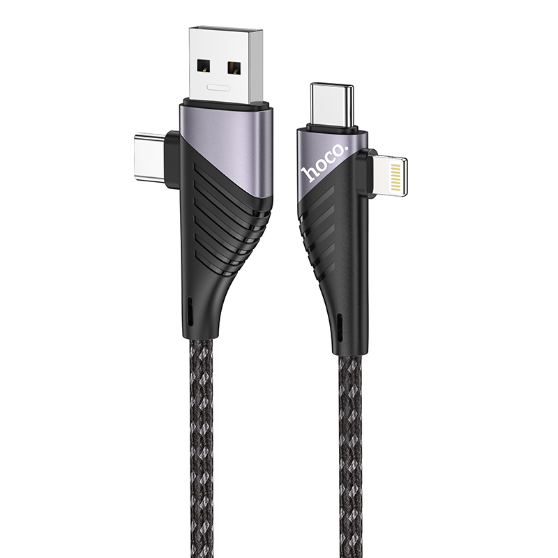 

Кабель Lightning 8-pin(m)+USB 2.0 Type-C(m)-USB 2.0 Type-C(m)+USB 2.0(Am), 2.4A, 1.2м, черный HOCO Illustrious Multifunction U95 (6931474746009), U95