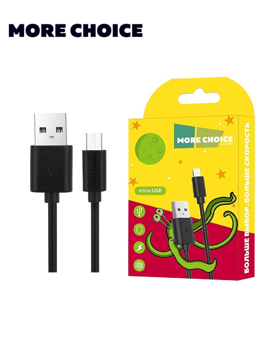 

Кабель Micro USB 2.0(Bm)-USB 2.0(Am), 2.1A, 1м, черный MORE CHOICE (K13m), 0