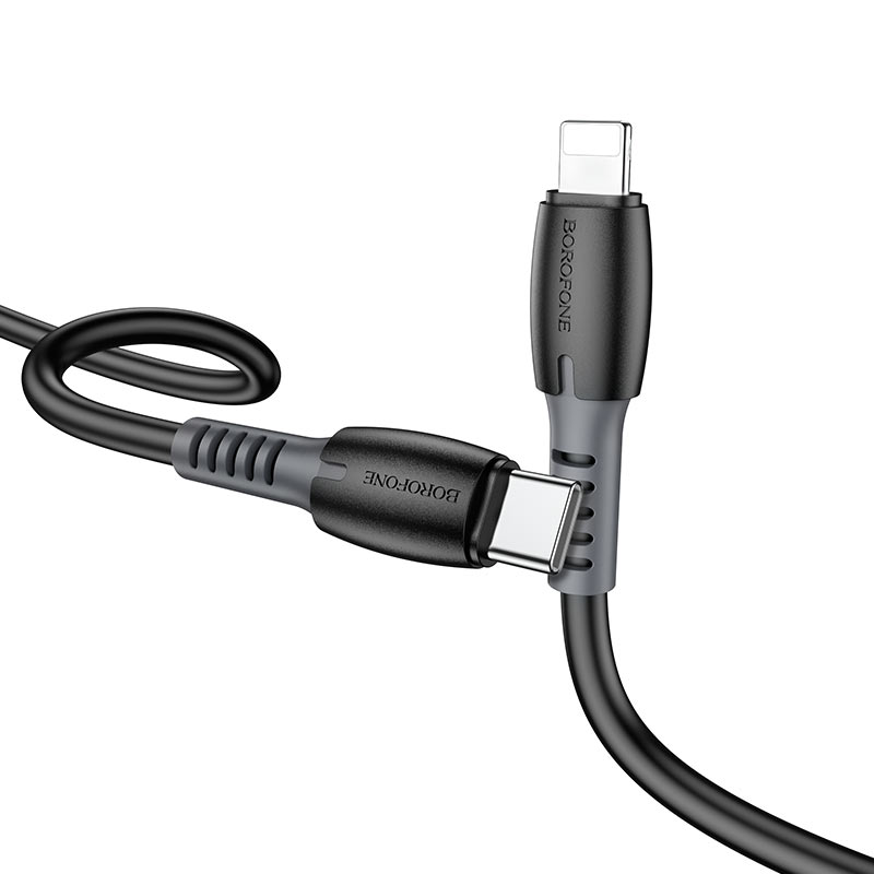 

Кабель Lightning 8-pin(m)-USB Type-C(m), 3A, 1м, черный Borofone Bonus BX62 (6974443380255), BX62