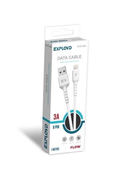 

Кабель Lightning 8-pin(m)-USB 2.0(Am), 3A, 1м, белый Exployd Flow EX-K-1262 (EX-K-1262), EX-K-1262