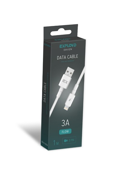 

Кабель Lightning 8-pin(m)-USB 2.0(Am), 3A, 1м, белый Exployd Flow EX-K-1274 (EX-K-1274), EX-K-1274