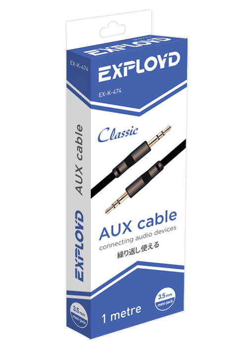 

Кабель Jack 3.5mm(M)-Jack 3.5mm(M), 1м, черный EXPLOYD classic EX-K-474 (EX-K-474), EX-K-474