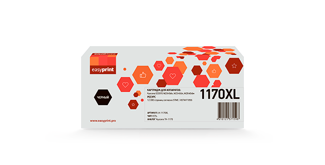 

Картридж лазерный EasyPrint LK-1170XL (TK-1170XL), черный, 12000 страниц, совместимый для Kyocera M2040dn/M2540dn/M2640idw