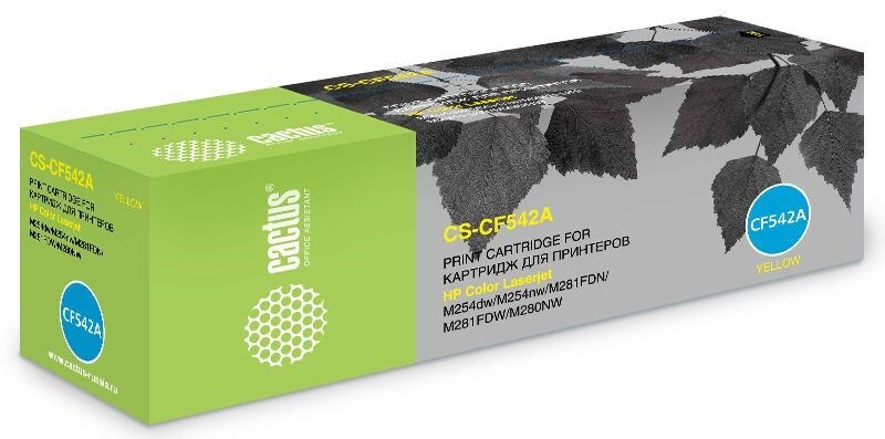 

Картридж лазерный Cactus CS-CF542A (203A/CF542A), желтый, 1400 страниц, совместимый для LJ M254dw/M280nw/M281fdn
