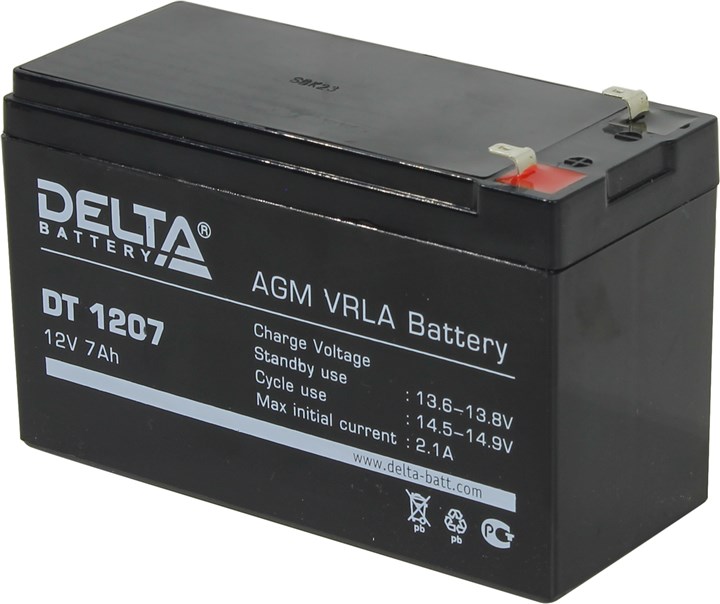 

Комплект. Аккумуляторная батарея Delta DT 1207, 12V, 7Ah только для ОПС (10шт.), Черный, DT 1207