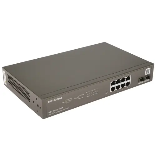 Коммутатор IP-COM G3310P-8-150W, управляемый, кол-во портов: 8x1 Гбит/с, кол-во SFP/uplink: SFP 2x1 Гбит/с, PoE: 8x30Вт (макс. 130Вт) (G3310P-8-150W) - фото 1