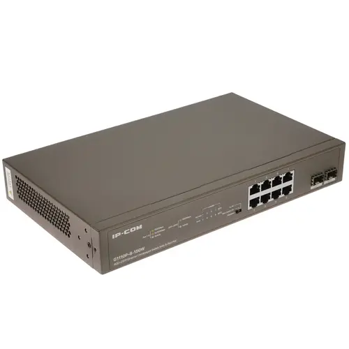 

Коммутатор IP-COM G1110P-8-150W, кол-во портов: 8x1 Гбит/с, кол-во SFP/uplink: SFP 2x1 Гбит/с, установка в стойку, PoE: 8x30Вт (макс. 130Вт) (G1110P-8-150W), G1110P-8-150W