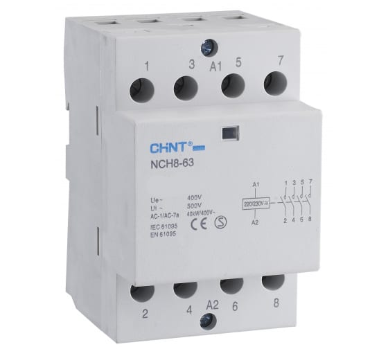 Контактор модульный 25А 400 В/230 В, AC, 4НО, CHINT NCH8-25/40