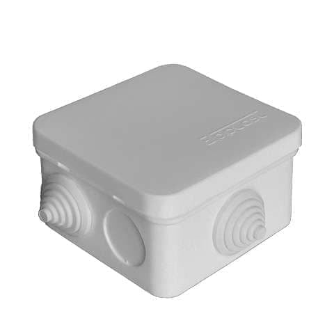 Коробка распределительная квадратная 7.5 см x 7.5 см, глубина 4.5 см, наружный монтаж, IP54, вводов:6, наличие сальников, серый, с крышкой, Epplast (220322)