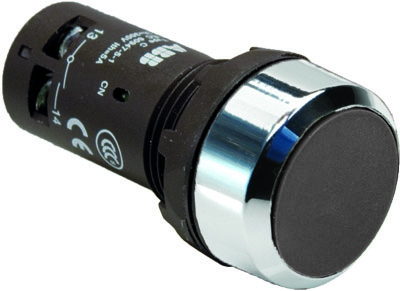 Кнопка плоская без фиксации 22 мм, 1NO, черный, ABB CP1-30B-10 (1SFA619100R3016)