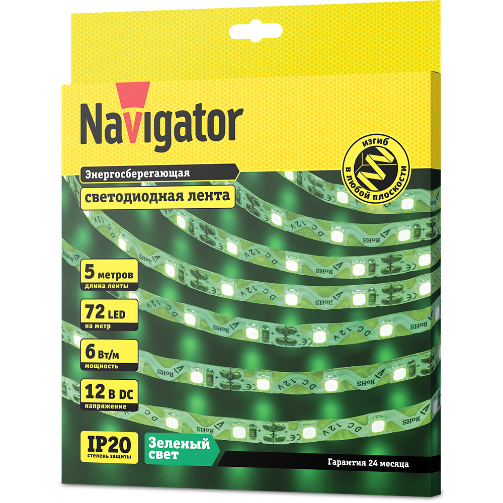 

Лента светодиодная NLS-2835GST72-6-IP20-12V, 5м, 72шт./6Вт на метр, 12V, зелёный, IP20 Navigator (14474), NLS-2835GST72-6-IP20-12V