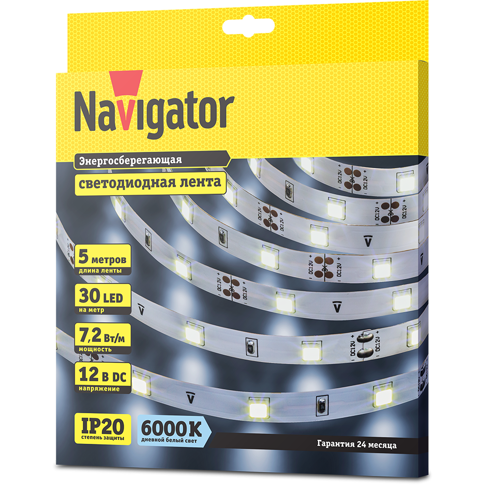 

Лента светодиодная NLS-5050CW30-7.2-IP20-12V R5, 5м, 30шт./7.2Вт на метр, 12V, 6000K, белый, IP20 Navigator (71766), NLS-5050CW30-7.2-IP20-12V R5