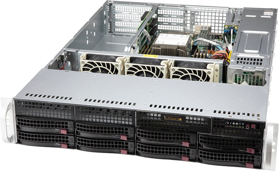 Серверная платформа SuperMicro 520P-WTR, 1xSocket4189, 8xDDR4, 8x3.5 HDD HS, 1xM.2-PCI-E/SATA, 2x10GLAN, IPMI, Redundant 2x650 Вт, 2U (SYS-520P-WTR)