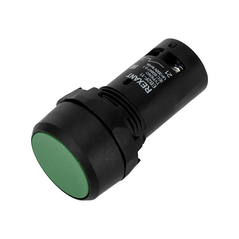 Кнопка плоская без фиксации 22 мм, 1NO 1NC, зеленый, Rexant EB22 (36-5531)