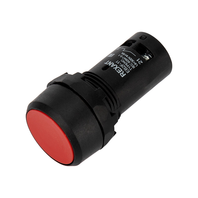 Кнопка плоская без фиксации 22 мм, 1NO 1NC, красный, Rexant EB22 (36-5530)